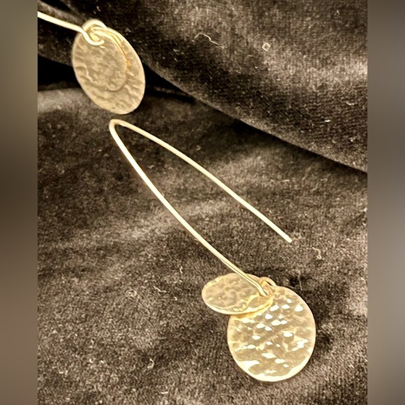 Boho Chic Hammered Sterling Silver Dangle Earrings Ovals Hippie Artsy Metallic - Picture 13 of 17